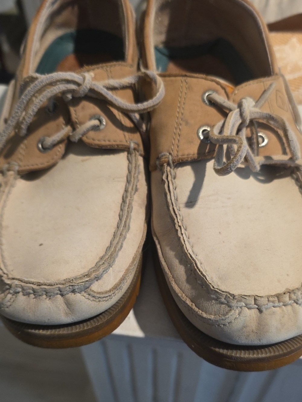 Sperry Two-Tone Cream and Tan Leather Boat Shoes
